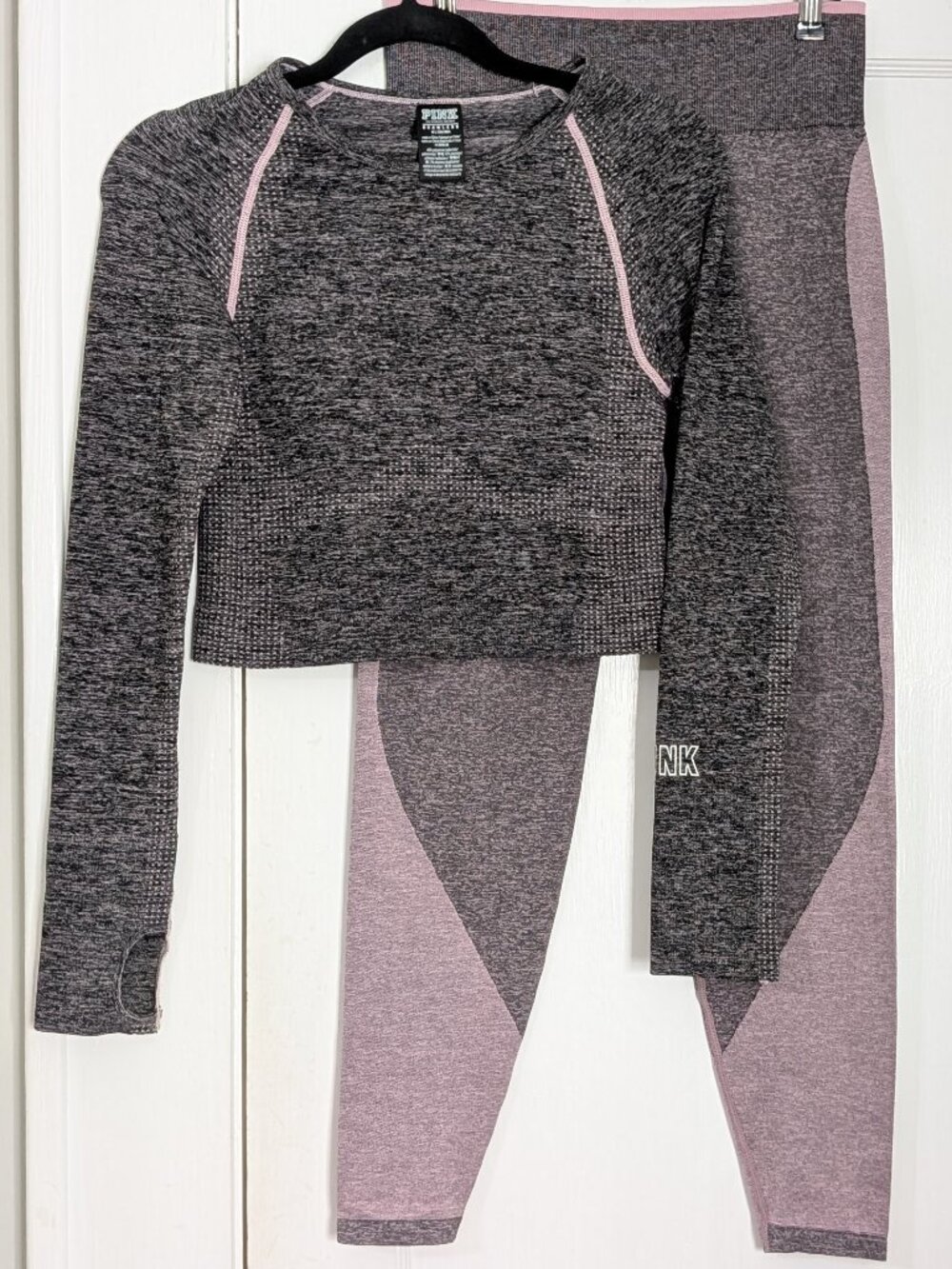 Victorias Secret PINK Crop Top & Leggings Set Women's Medium Purple Activewear